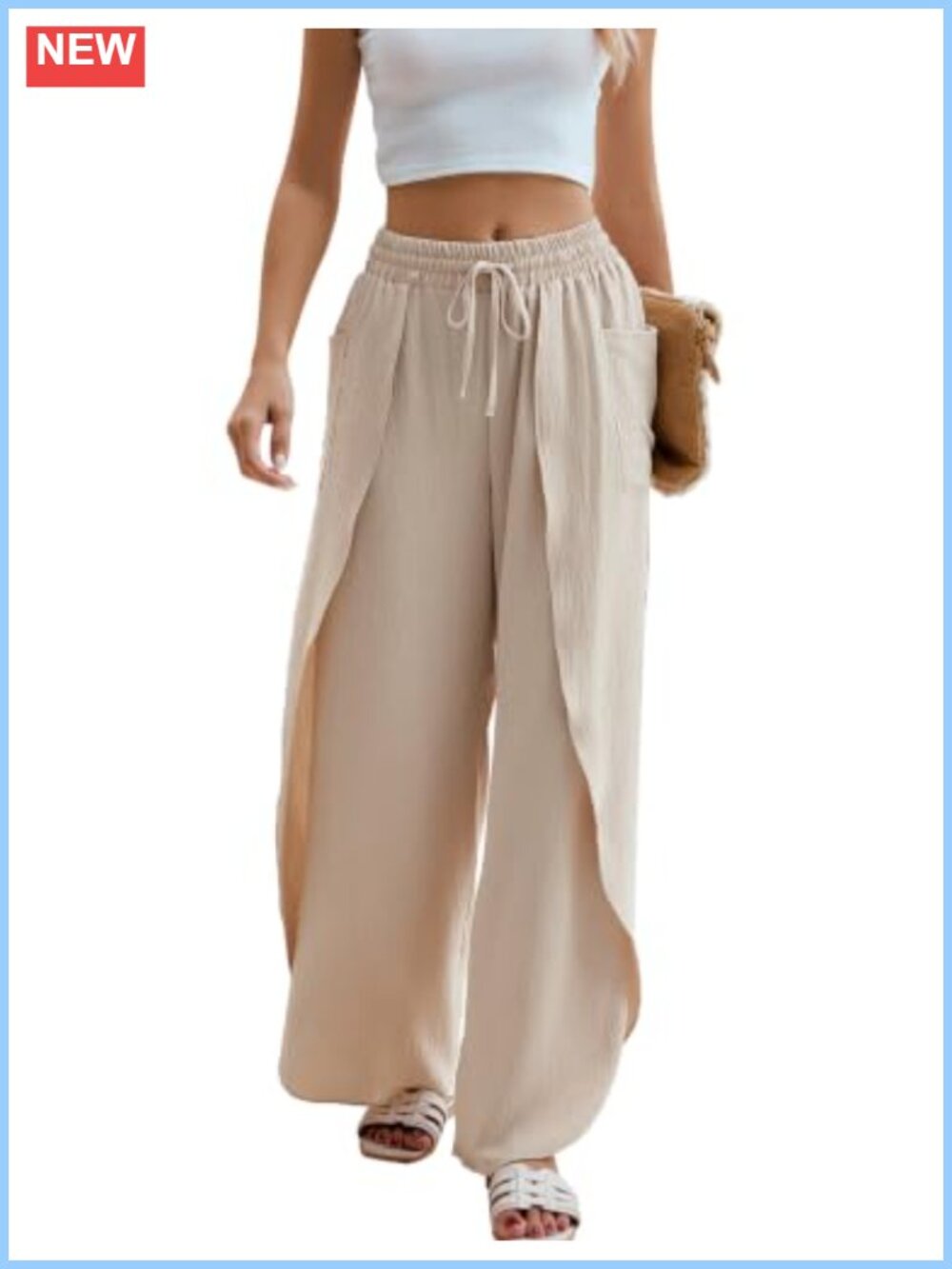 Womens Flowy Boho Beach Pants Summer Palazzo Wide Leg High Rise Polyester